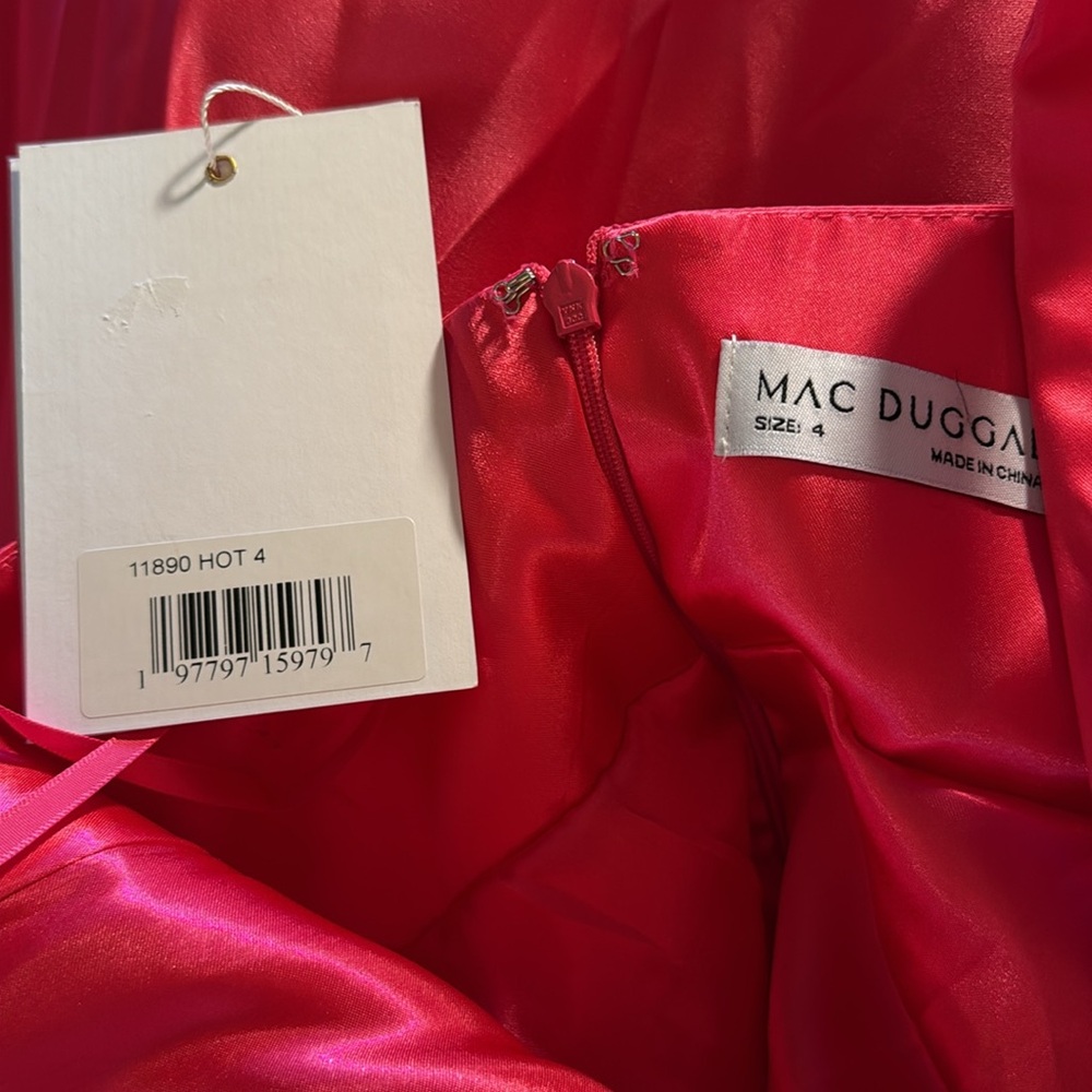 Mac Duggal Hot Pink Satin Plunge-Neck Maxi Gown with Bow - Picture 11 of 12